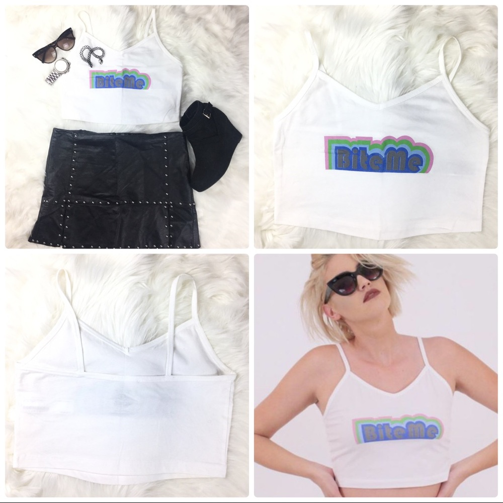 BITE ME 90s Style Crop Top Spaghetti Strap Sassy